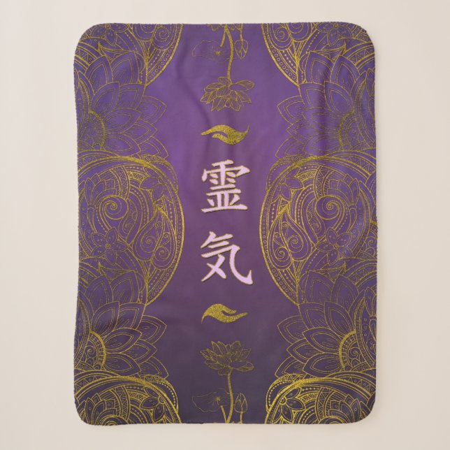 Golden Reiki Healing Symbols with lotus Sherpa Blanket (Front)