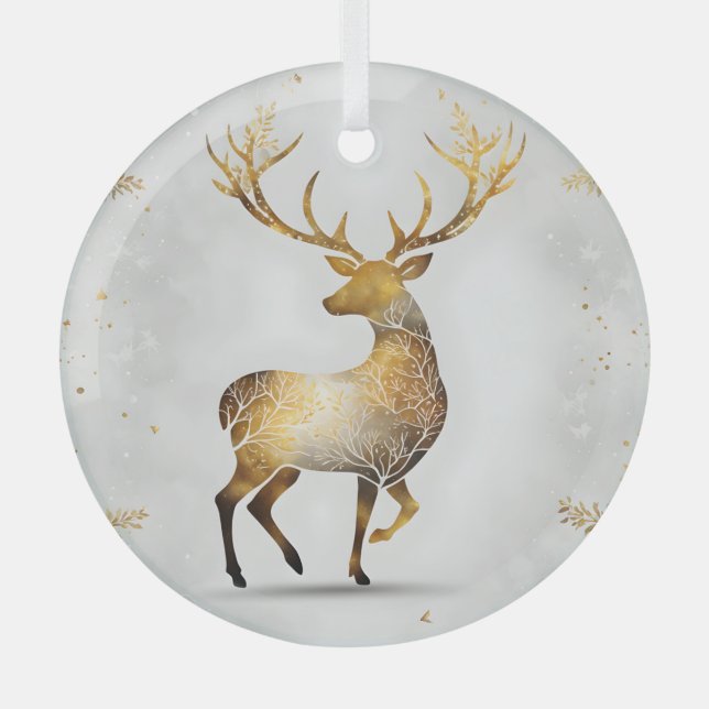 Golden Reindeer Glass Ornament (Front)