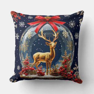 Golden Reindeer Inside Christmas Ornament Globe Throw Pillow