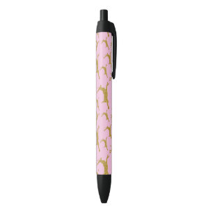 Golden Reindeer Merry Christmas Holiday Pink Girls Black Ink Pen