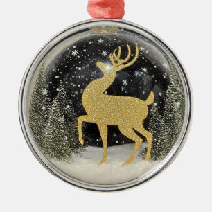 Golden Reindeer Ornament in a Snowy Christmas Glas