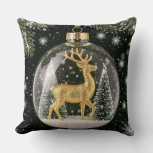 Golden Reindeer Ornament Throw Pillow