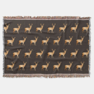 Golden reindeer pattern on brown throw blanket