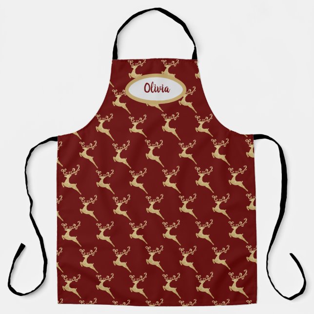 Golden Reindeer Pattern Personalized Apron (Front)