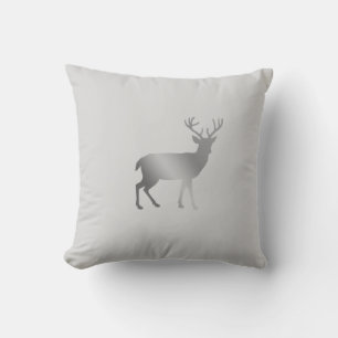 Golden reindeer silhouette on silver grey throw pillow