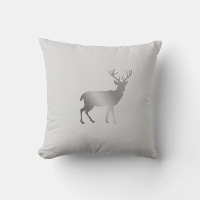 Golden reindeer silhouette on silver grey throw pillow (Front)