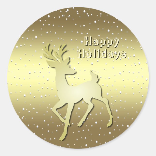 Golden Reindeer Snowy Holiday Sticker (Front)