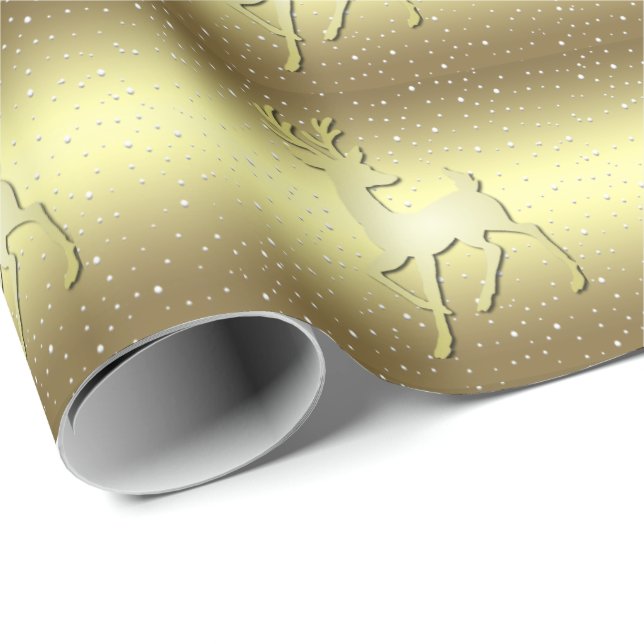 Golden Reindeer Snowy Holiday Wrapping Paper (Roll Corner)