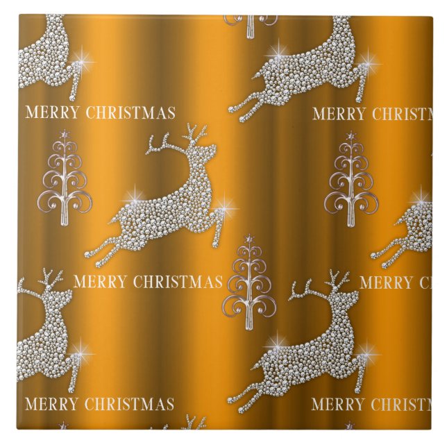 Golden Reindeer Sparkles Christmas Tile (Front)