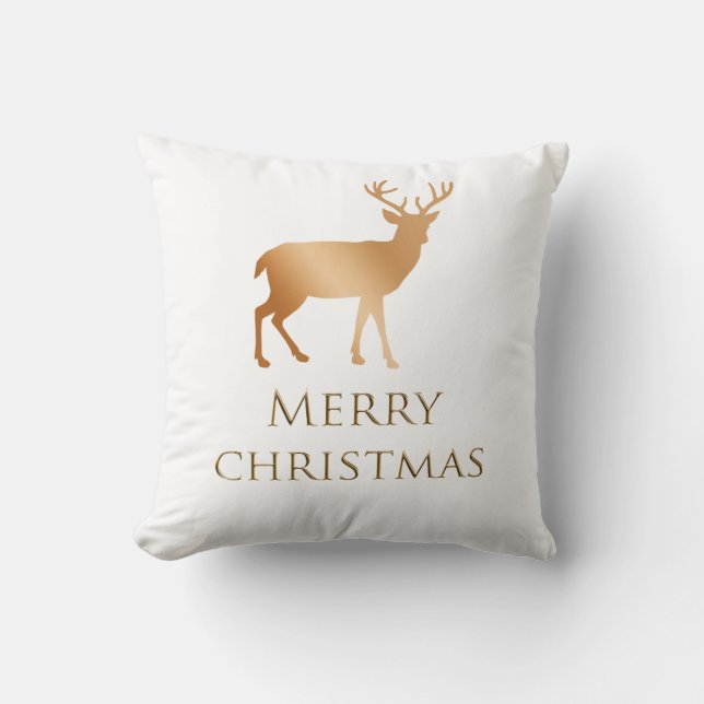 Golden Reindeer Throw Pillow (Front)