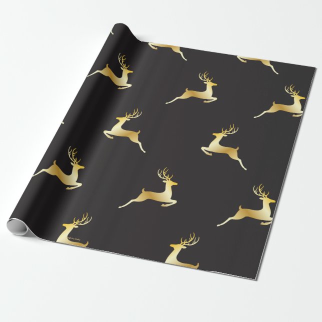 Golden Reindeer Wrapping Paper (Unrolled)