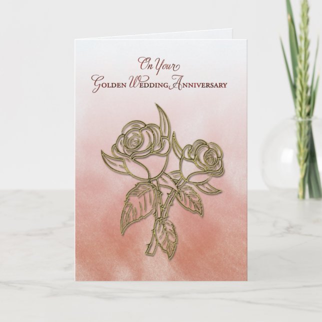 Golden Religious 50th Wedding Anniversary, Roses Card (Front)