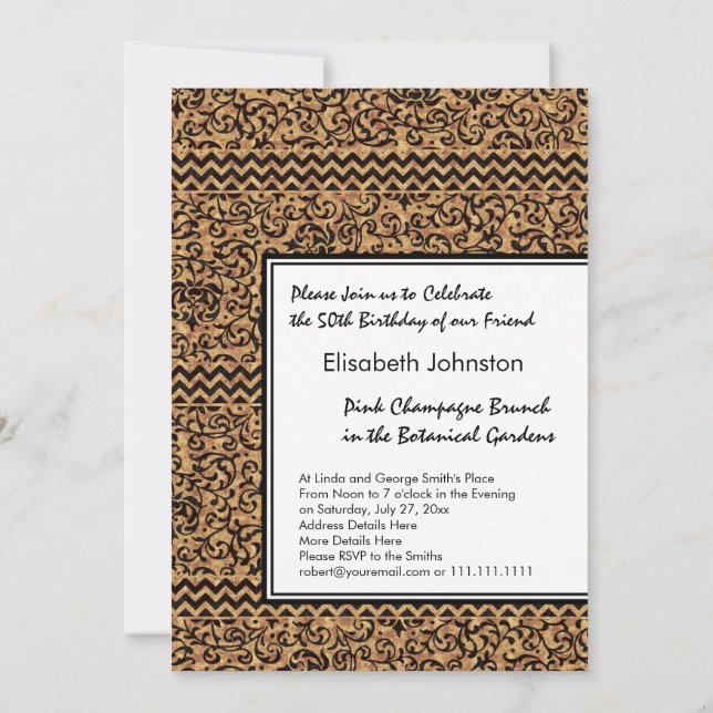 Golden Renaissance Tudor Gardens Damask Floral Invitation (Back)