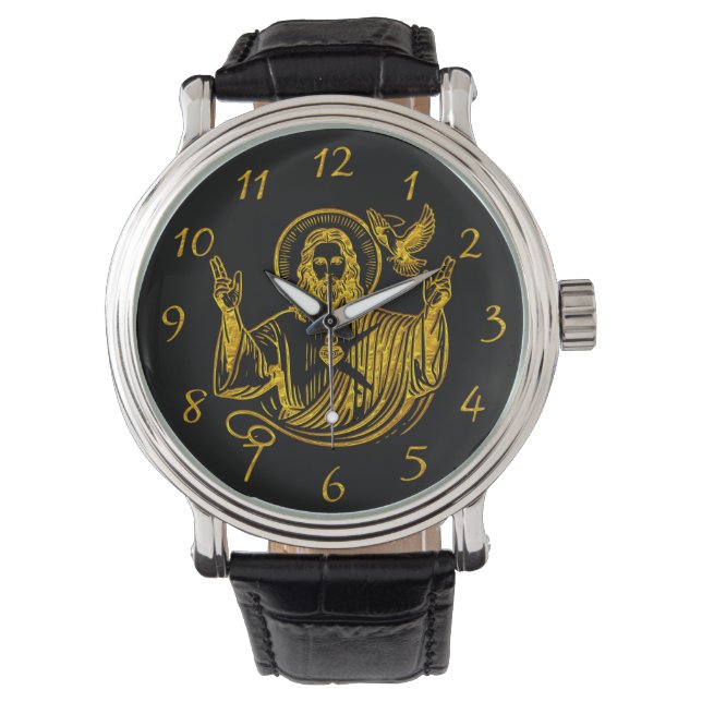 Golden Representation of Jesus With a Dove Watch (Front)