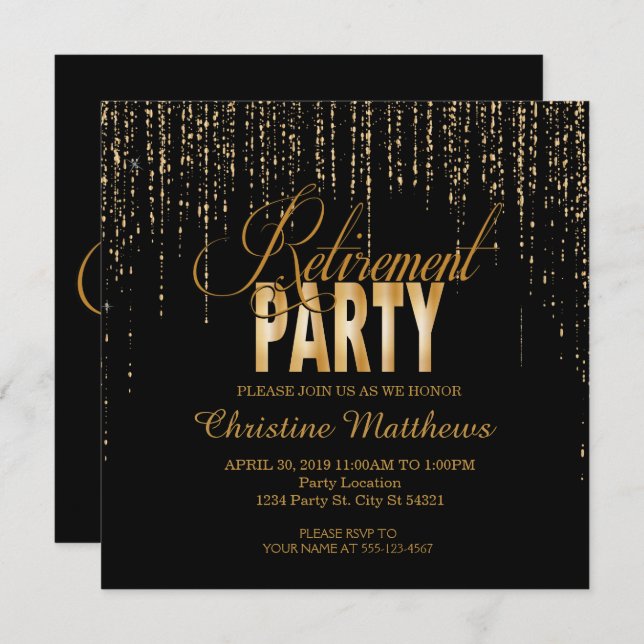 Golden Retirement Party Invitations (Front/Back)