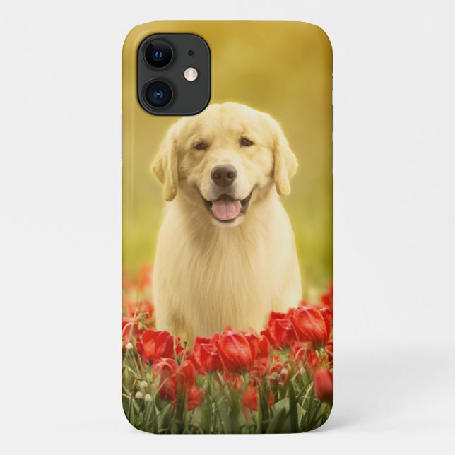 Golden Retirever in Red Flowers Case-Mate iPhone Case (Back)