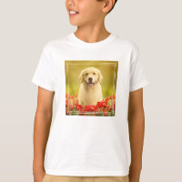 Golden Retirever in Red Flowers