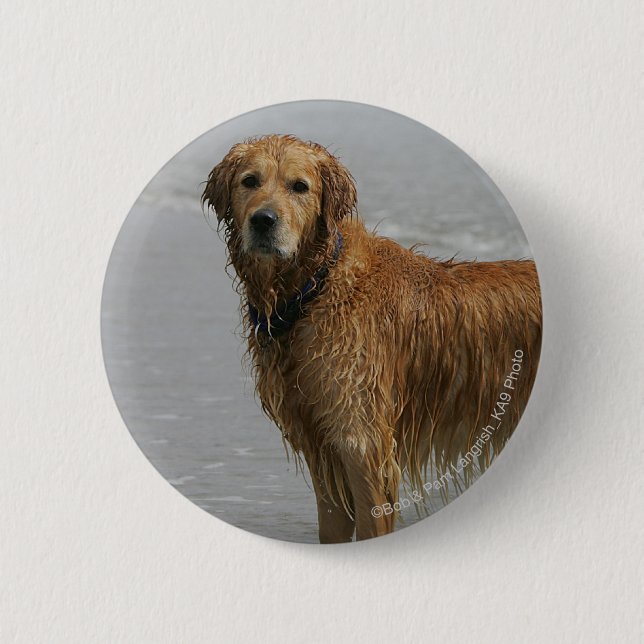 Golden Retreiver in the Sea 2 Inch Round Button (Front)