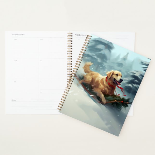 Golden Retriers Noël neige hiver (Devant avec enveloppe)