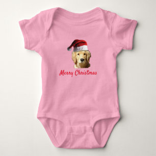 Golden Retrieve wearing a Santa Claus Hat for Chri Baby Bodysuit