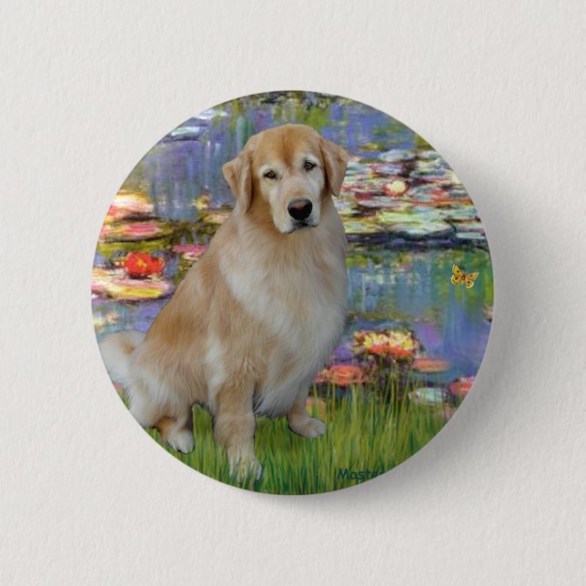Golden Retriever #10 - Lilies #2 2 Inch Round Button (Front)