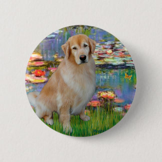Golden Retriever #10 - Lilies #2 2 Inch Round Button