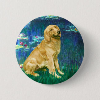 Golden Retriever 1 - Lilies 5 2 Inch Round Button