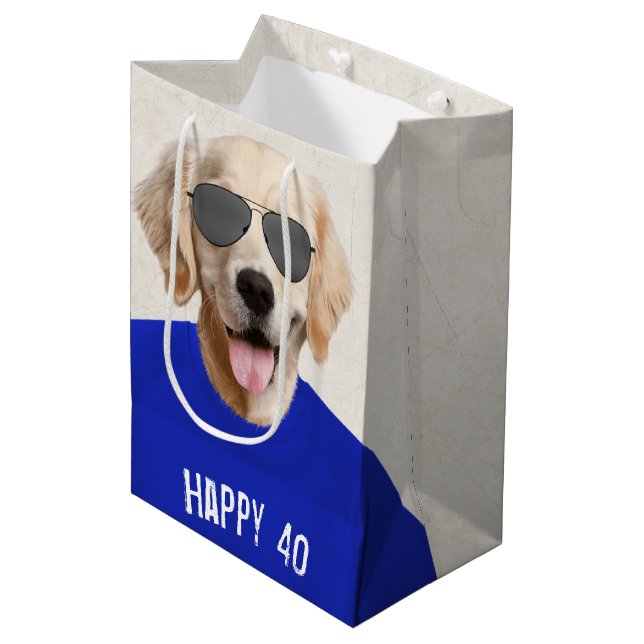 Golden Retriever 40th Birthday Medium Gift Bag (Front Angled)