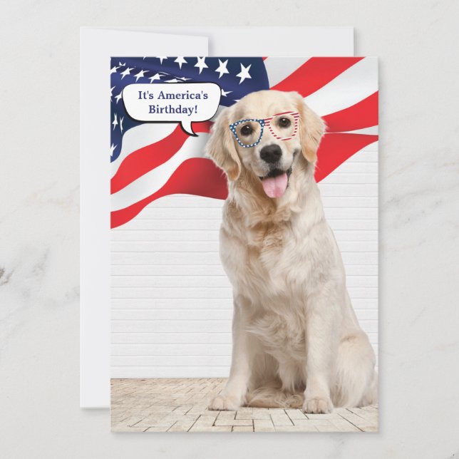 Golden Retriever 4th of July Invitation (Front)