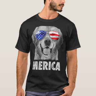 Golden Retriever 4th Of July Merica American Flag  T-Shirt