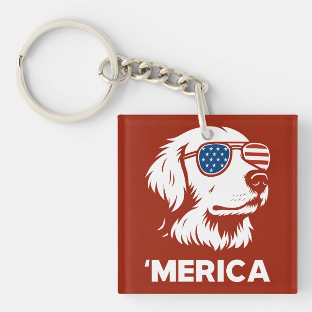 Golden Retriever 4th Of July Merica Keychain (Front)