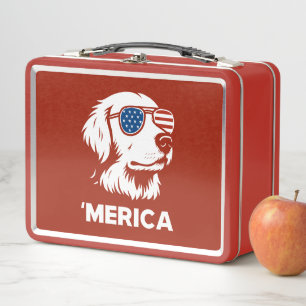 Golden Retriever 4th Of July Merica Metal Lunch Box