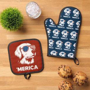 Golden Retriever 4th Of July Merica Oven Mitt & Pot Holder Set