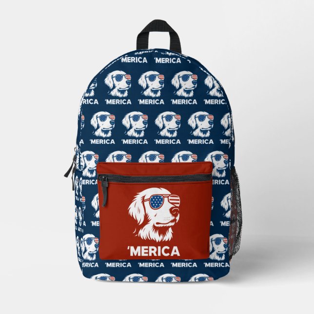Golden Retriever 4th Of July Merica Printed Backpack (Front)