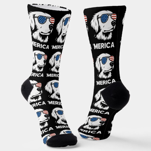 Golden Retriever 4th Of July Merica Socks (Angled)