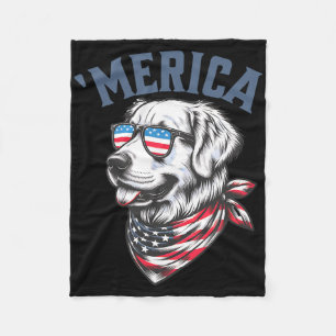 Golden Retriever 4th Of July Merica Usa Sungles Fleece Blanket