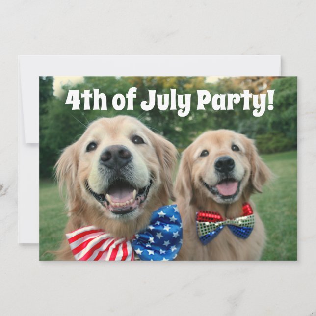 Golden Retriever 4th of July Party Invitation (Front)