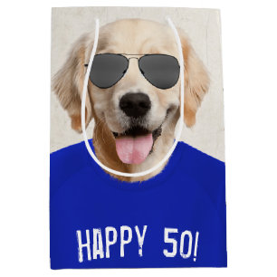 Golden Retriever 50e Anniversaire Sac cadeau moyen