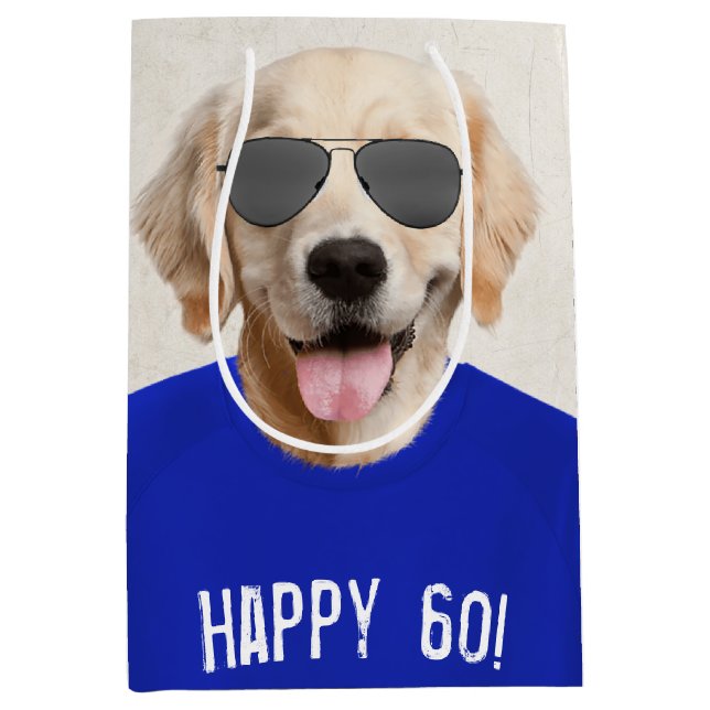 Golden Retriever 60e Anniversaire Sac cadeau moyen (Devant)