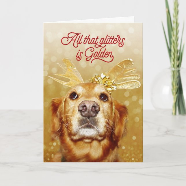 Golden Retriever All that Glitters Is Golden Holid Holiday Card (Front)