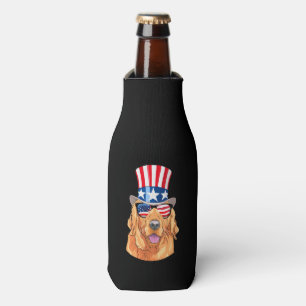Golden Retriever America 4th of July USA Flag Bottle Cooler