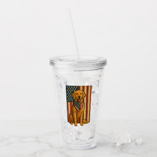 Golden Retriever American Flag Acrylic Tumbler