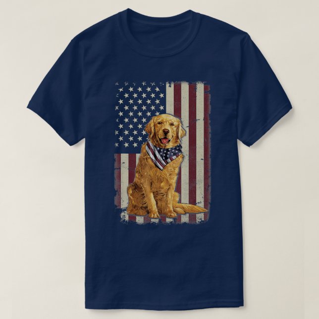Golden Retriever American Flag Bandana 4th Of July T-Shirt (Design Front)