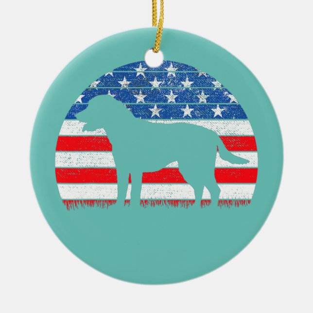 Golden Retriever American Flag Cream Retriever Ceramic Ornament (Front)