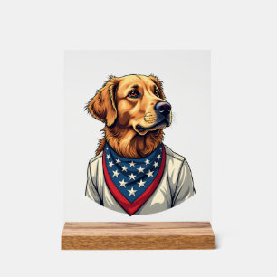 Golden Retriever Americana Vintage Engraved Shirt Acrylic Sign