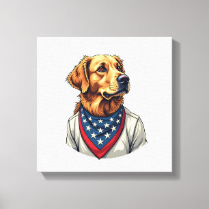 Golden Retriever Americana Vintage Engraved Shirt Canvas Print