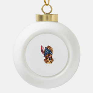 Golden Retriever Americana Vintage Engraved Shirt Ceramic Ball Christmas Ornament