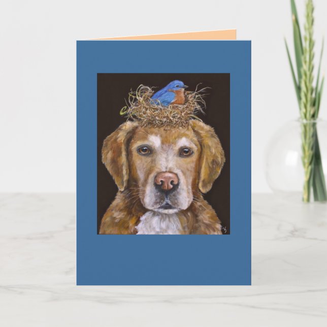 golden retriever and bluebird card (Front)