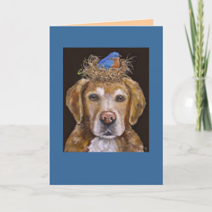 golden retriever and bluebird card