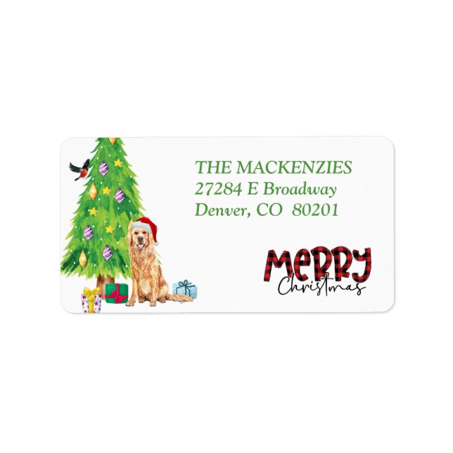 Golden Retriever and Christmas Tree Return Address Label (Front)